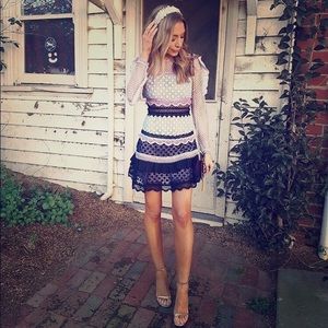 Designer Lace Trim Dress with Frilled Sleeves